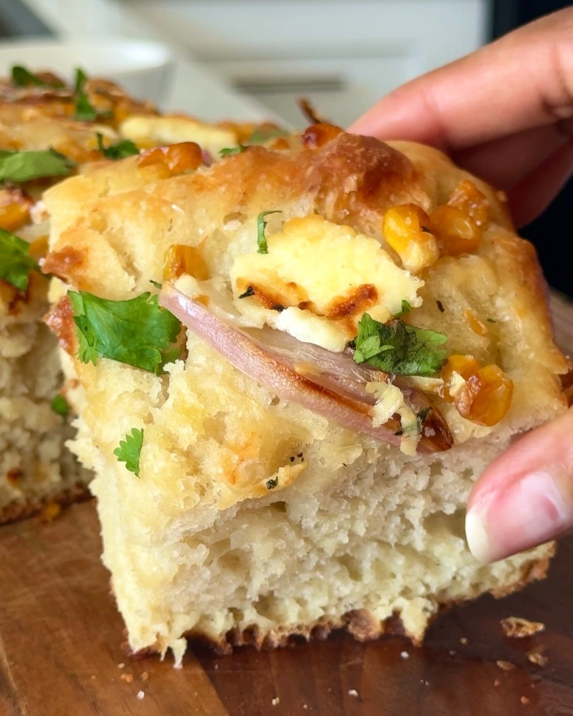 Roasted Corn and Shallot Focaccia