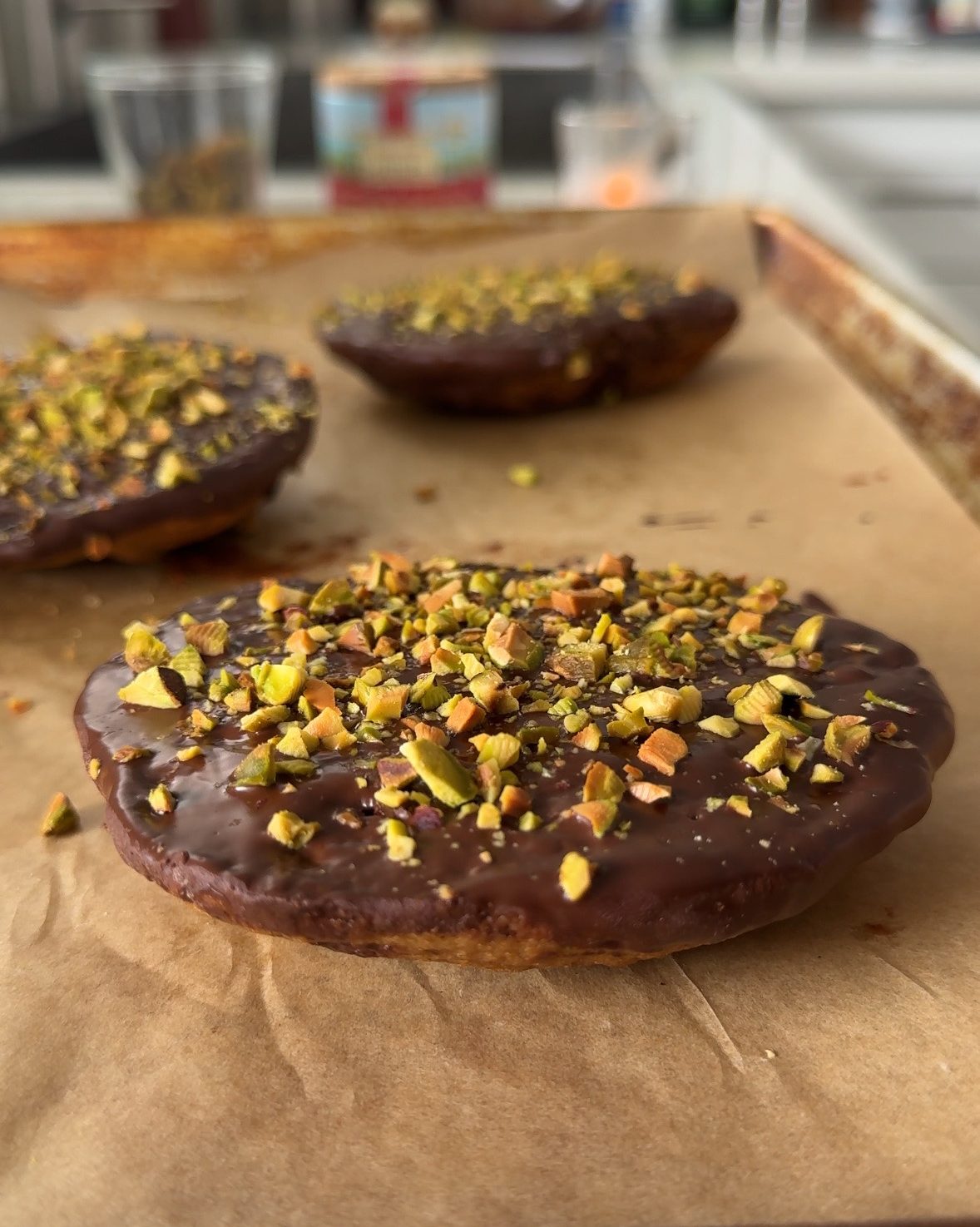 Chocolate Chip Dipped Pistachio Cookies