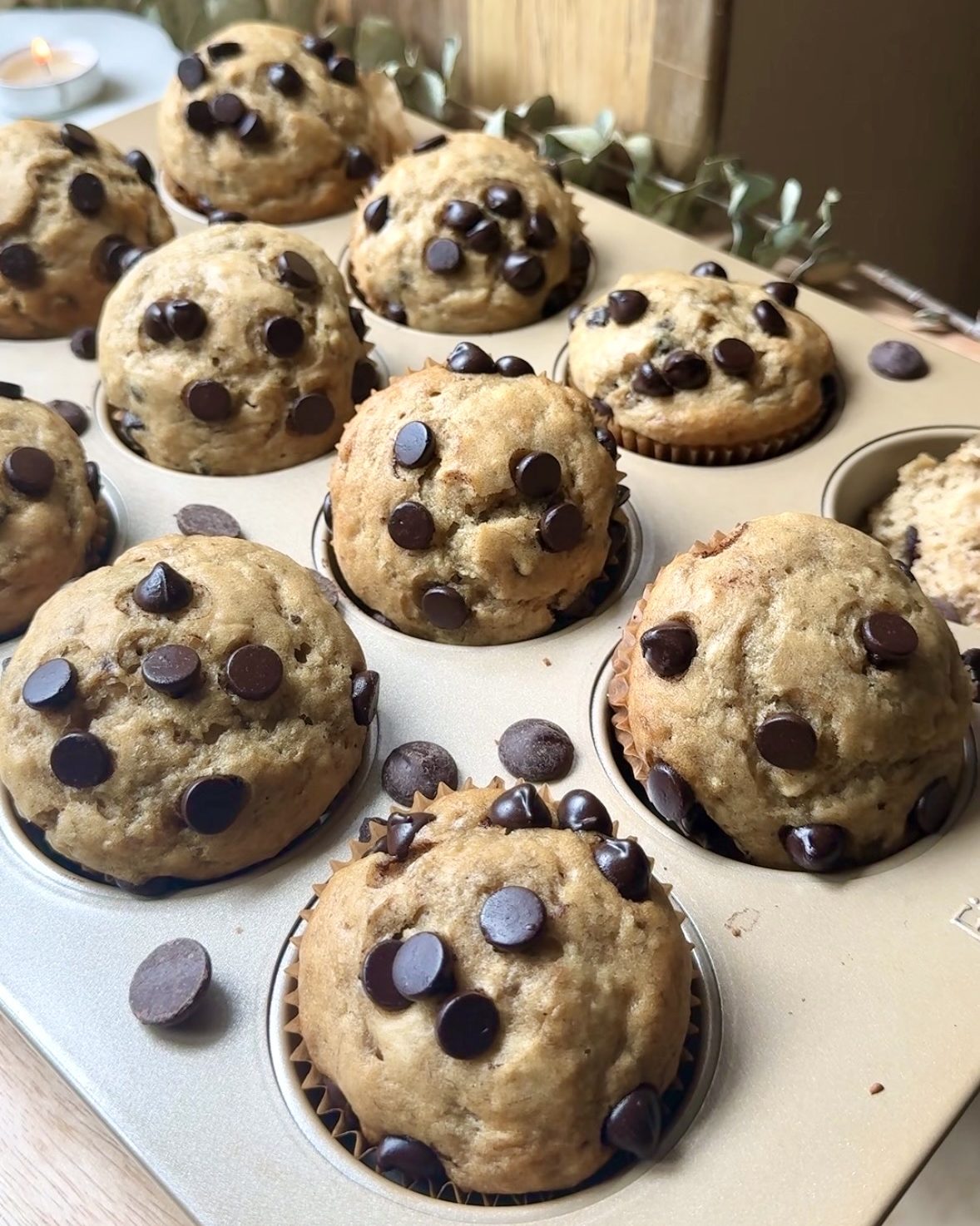 Healthy Chocolate Chip Banana Muffins